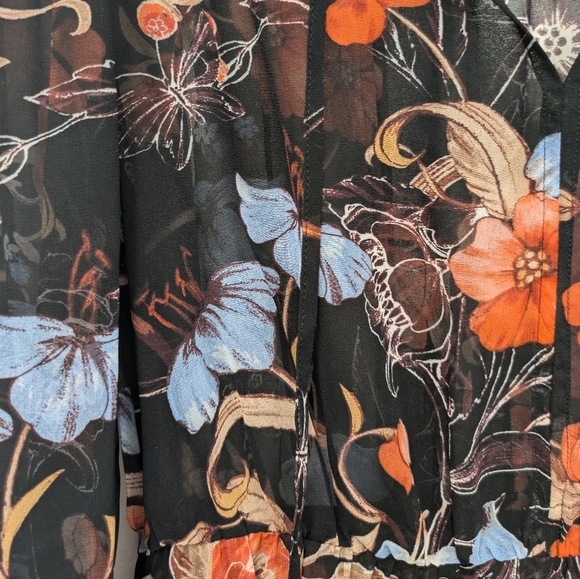 Who What Wear Black Sheer Floral Flowy Long Sleeve Midi Dress sz S - Picture 3 of 11